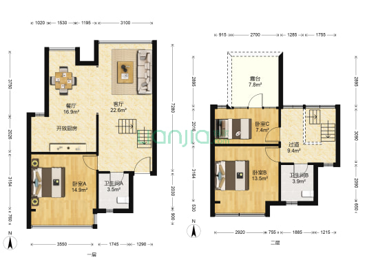 紫荆花园 3室2厅2卫 115平方