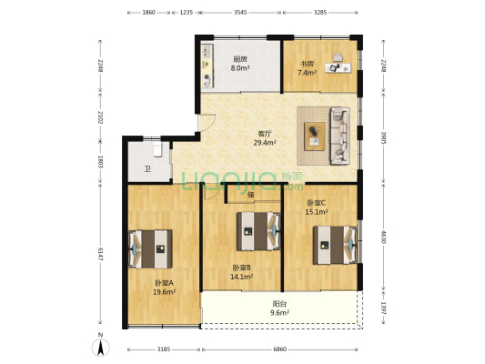 茶花社区 4室1厅1卫 120平方