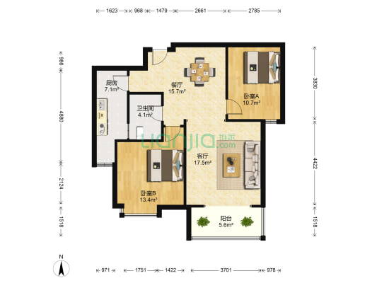 乾基九境城 2室2厅1卫 83平方