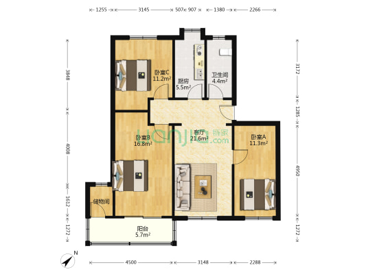 张自忠小路 3室1厅1卫 94平方