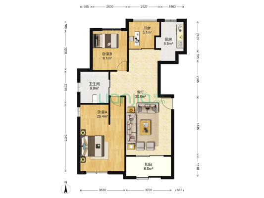 保亿众望风景御园 3室1厅1卫 101平方