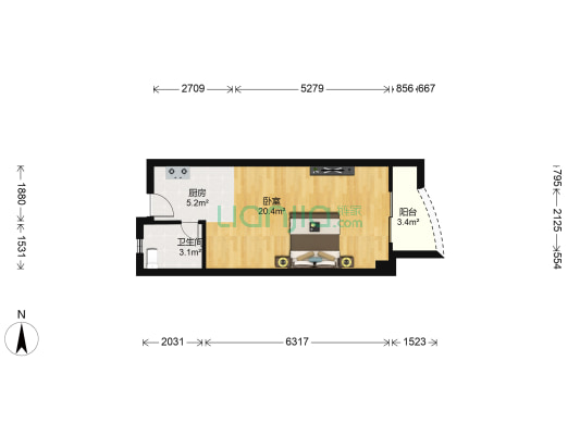 时尚星座 1室0厅1卫 42平方