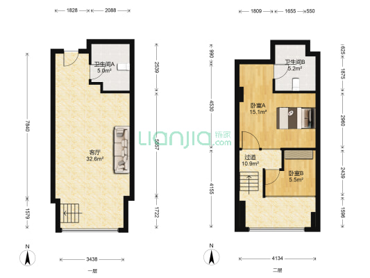 聚成大厦 2室1厅2卫 60平方