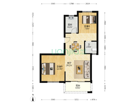 横辉景苑 2室1厅1卫 80平方