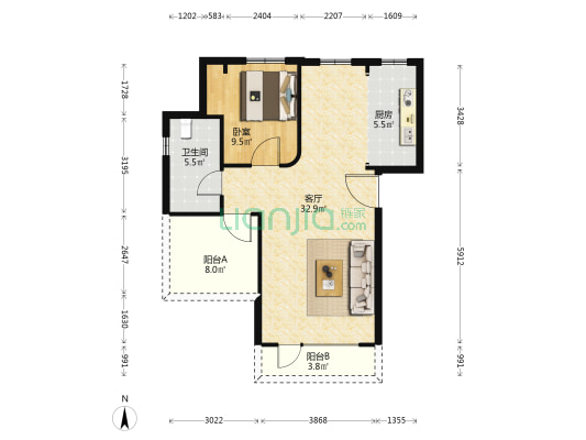 将军府 1室1厅1卫 66平方