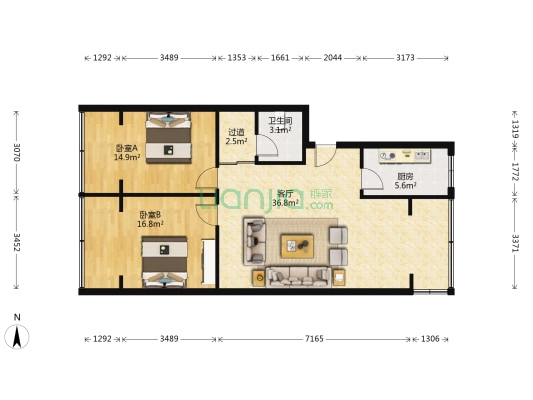 草堂北路6号 2室1厅1卫 88平方