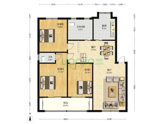 湖北省工业建筑学校家属院 3室2厅2卫 135平方