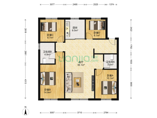 万科明日之光D区 4室1厅2卫 105平方
