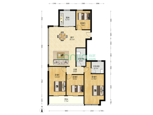 绿城咏桂里 4室1厅2卫 138平方