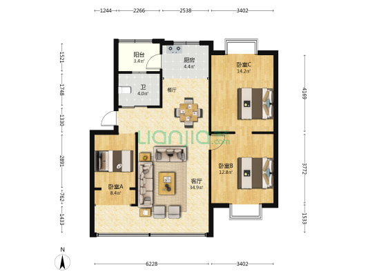 虹运花园 3室1厅1卫 79平方