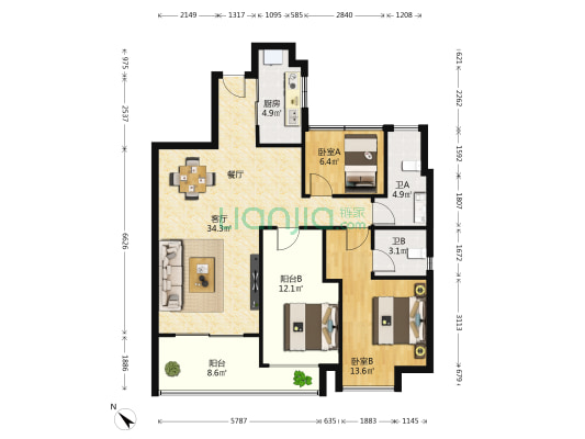 广源鲁班壹号 2室1厅2卫 97平方