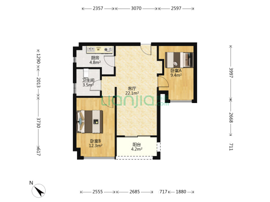 四季松湖 2室1厅1卫 73平方