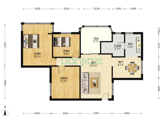 南新四路 2室2厅1卫 108平方