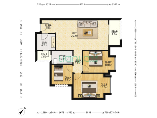 嘉裕国际社区珑玺 3室1厅1卫 87平方