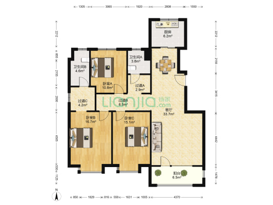 万科桃花源二期 3室1厅2卫 127平方