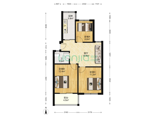 繁裕三村 3室1厅1卫 72平方