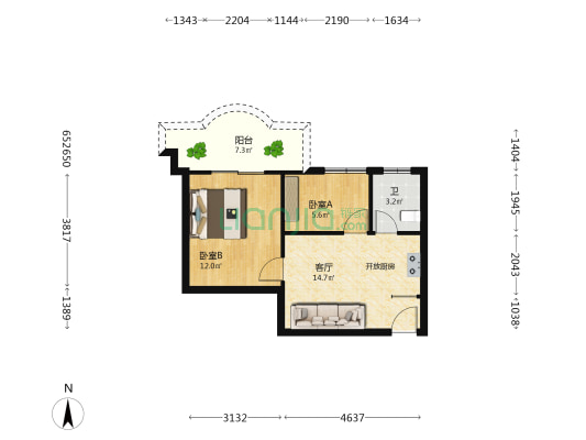 朗悦居 2室1厅1卫 48平方