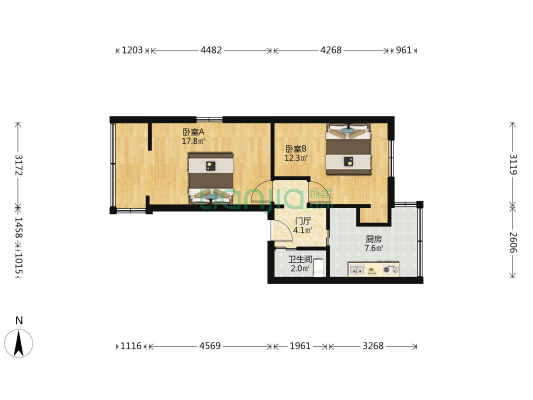 马家花园路21号 2室0厅1卫 49平方
