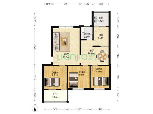 张北路4026号 2室2厅1卫 91平方