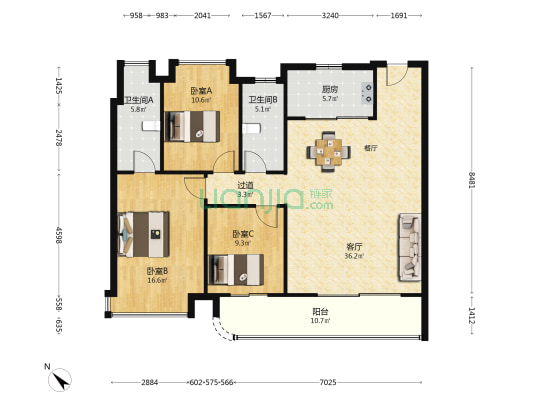 香港置地·金地·峯璟 3室1厅2卫 137平方