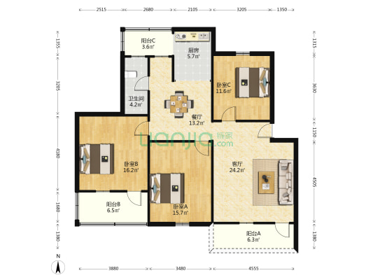 海南省广州老干部休养所 3室2厅1卫 114平方