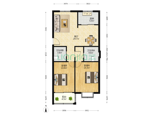 康宁公寓 2室1厅2卫 96平方