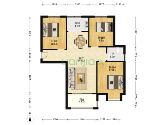 灯塔家园二期A区 3室1厅1卫 105平方