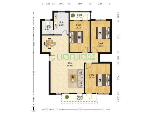 中国人民保险公司宿舍 3室1厅1卫 107平方