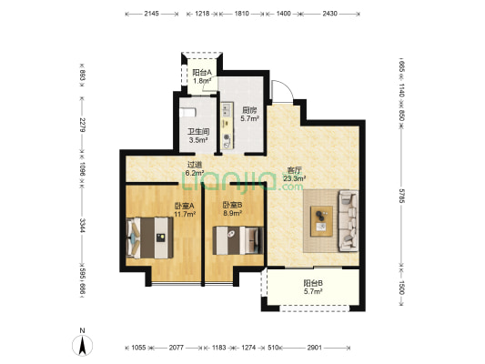 华辉秦淮湾 2室1厅1卫 86平方