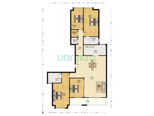 广电兰亭珑府 3室1厅3卫 217平方