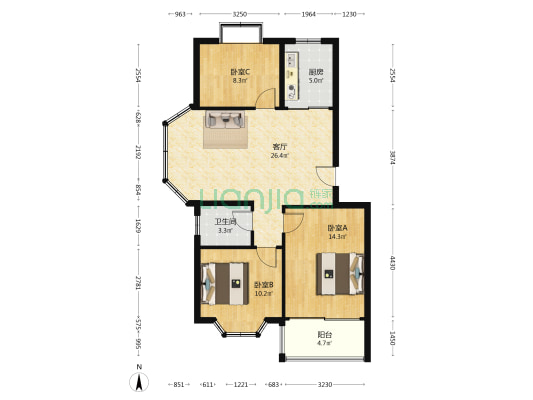小皂新区 3室1厅1卫 96平方