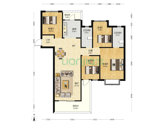 保利春湖国际生态城 4室1厅2卫 136平方