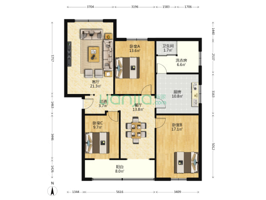 电业小区B 3室2厅1卫 130平方