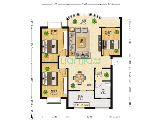 星光之约 3室1厅1卫 103平方