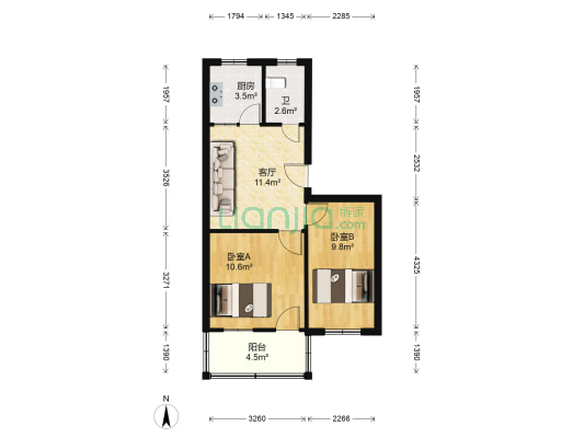 明楼南区 2室1厅1卫 53平方