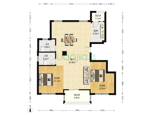 上施家园南区 2室1厅2卫 110平方
