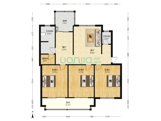 协力1号院 3室2厅2卫 140平方