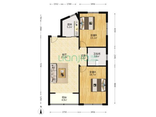 家化绿苑 2室1厅1卫 101平方