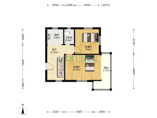 柳西小区 2室1厅1卫 56平方