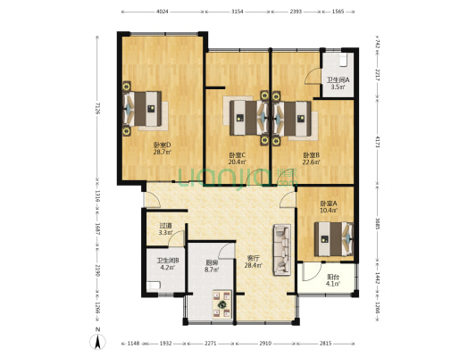 宝山街75号 4室1厅2卫 151平方