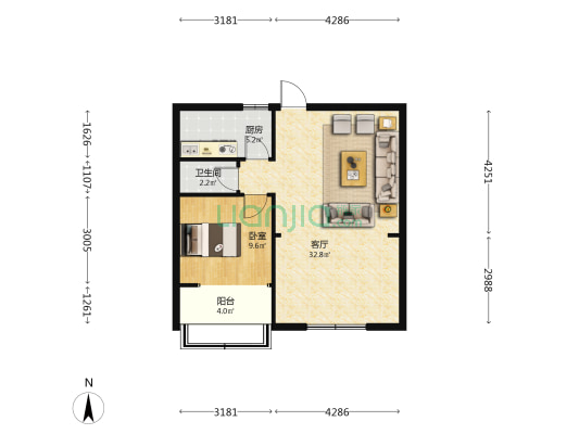 煤气公司家属院 1室1厅1卫 58平方