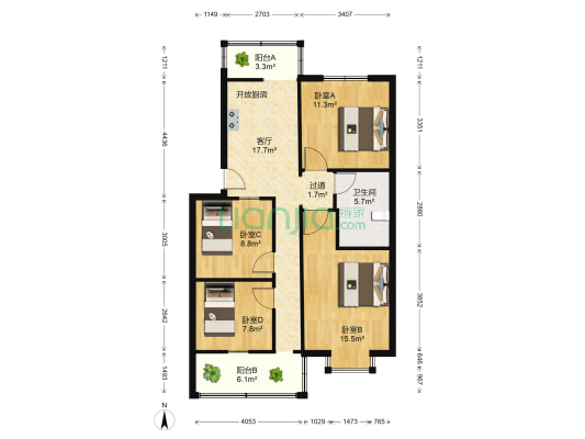 阳光景苑 4室1厅1卫 97平方