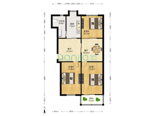 仁寿里 3室2厅1卫 86平方