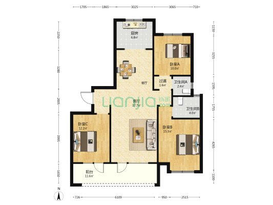 天泰壹号院 3室1厅2卫 131平方