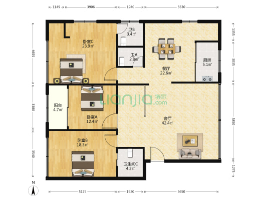 乐成仓桥小区 3室2厅3卫 165平方