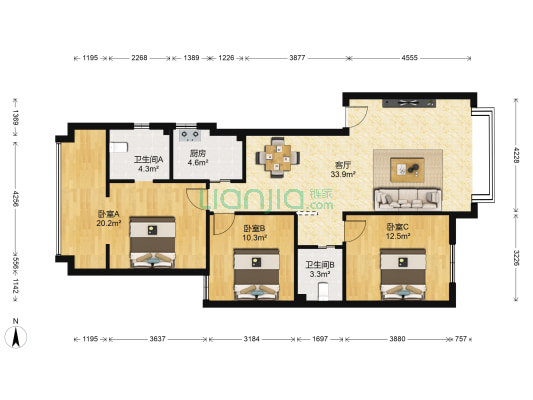 新华名园 3室1厅2卫 106平方