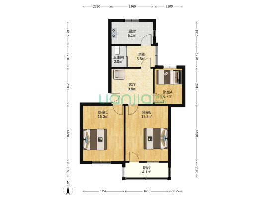 南城河路7号 3室1厅1卫 76平方