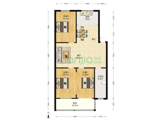 九洲方园 3室1厅1卫 131平方