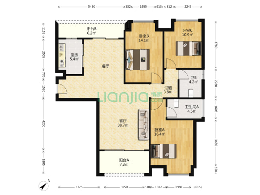 曹一天宏绿茵豪庭 3室1厅2卫 139平方