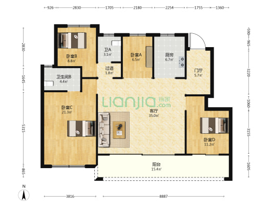 旭辉一江雲著 4室1厅2卫 143平方